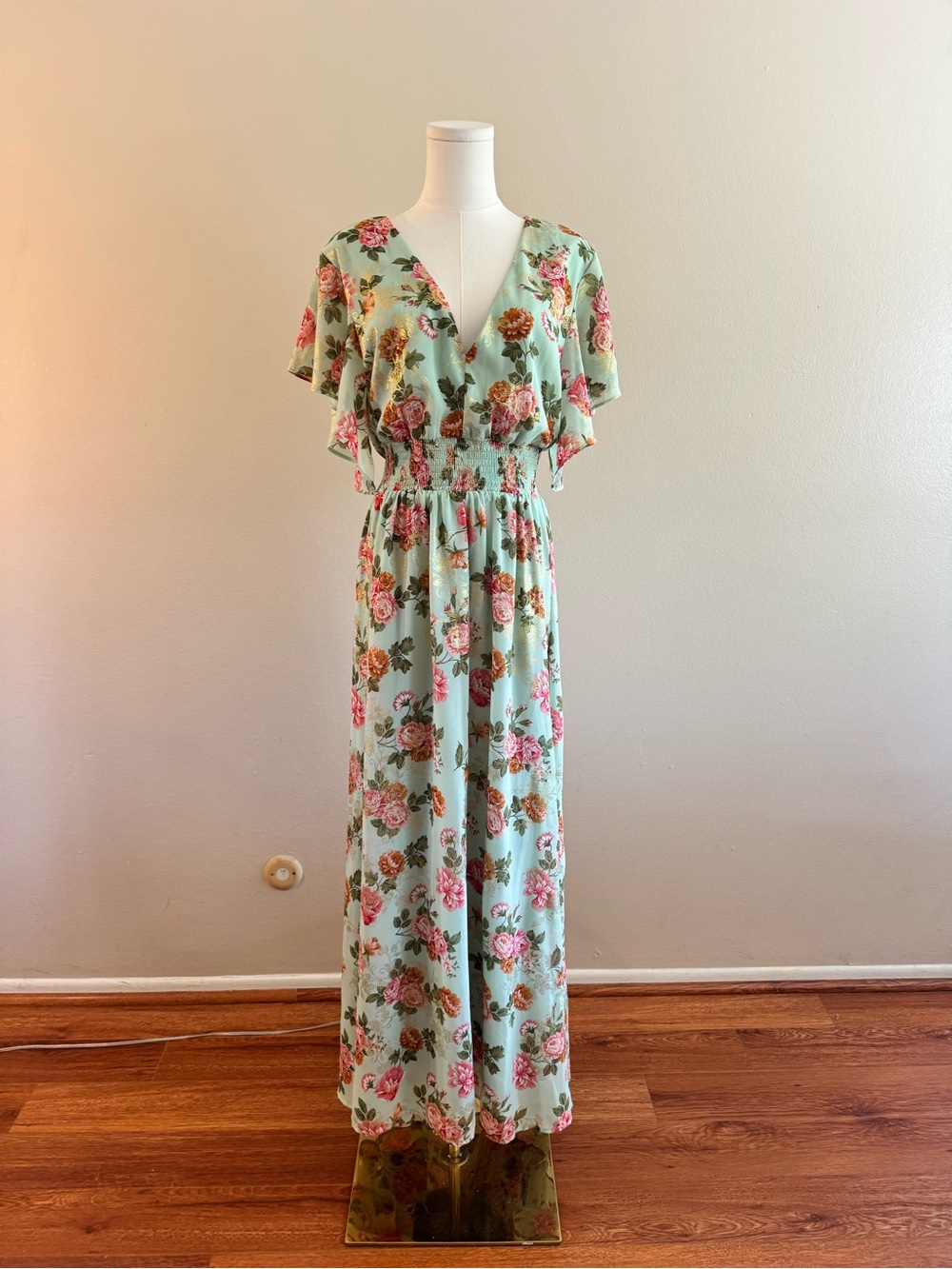 Baltic Born Mint Floral V-Neck Maxi Dress
